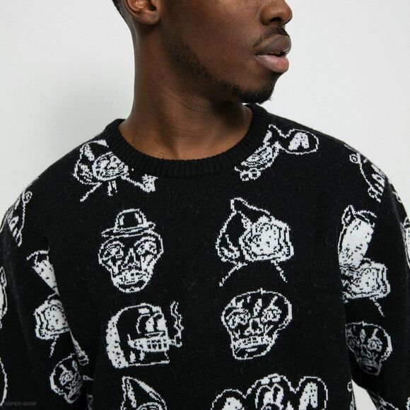 Rvca Men's Dmote Sweater Long Sleeve Custom Artwork ANP Black Faces Size L NWT - Picture 5 of 8